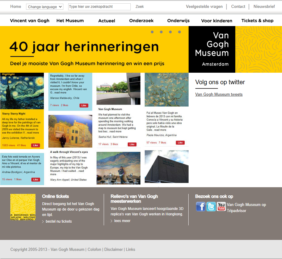 Van Gogh Museum website 40 jaar herinneringen