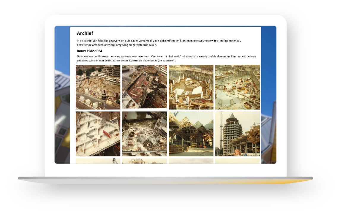 website Kijk Kubus online archief beeld materiaal van bouw, renovaties en onderhoud van de Kubuswoning